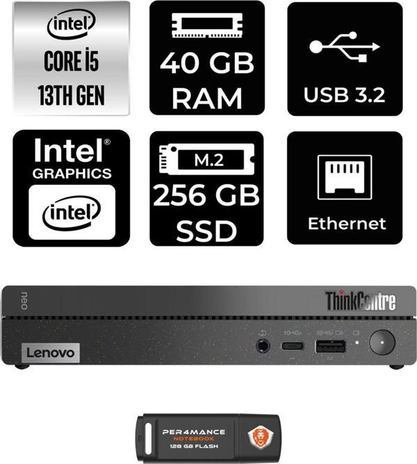 Lenovo Thinkcentre 50Q Gen 4 İ5-13420H 40Gb Ram 256Gb Ssd Fdos 12Ln0048Tr Mini Pc & Per4 Bellek - Image 1