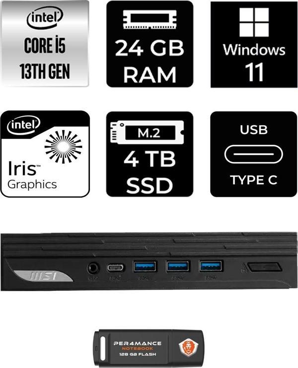 Msı Pro Dp10 Intel Core İ5 1340P 24Gb 4Tb Ssd W11H Mini Pc & Per4 Usb Bellek 13M002Eup325 - Image 1