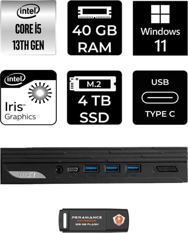 Msı Pro Dp10 Intel Core İ5 1340P 40Gb 4Tb Ssd W11P Mini Pc & Per4 Usb Bellek 13M002Eup390 - Image 1