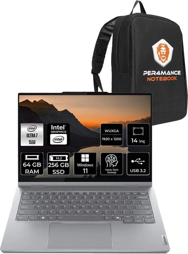 Lenovo Thinkbook 14 Ultra 7 155U 64Gb 256Gb Ssd 14" W11P Wuxga Dokunmatik 2'Si 1 Arada & Per4 Çanta - Image 1