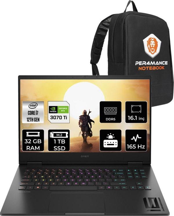 Hp Omen 16 İ7-12700H 32Gb Ram 1Tb Ssd Rtx3070Ti/8Gb 165Hz 16.1 Qhd Fdos 7H8Z5Ea & Per4 Çanta - Image 1