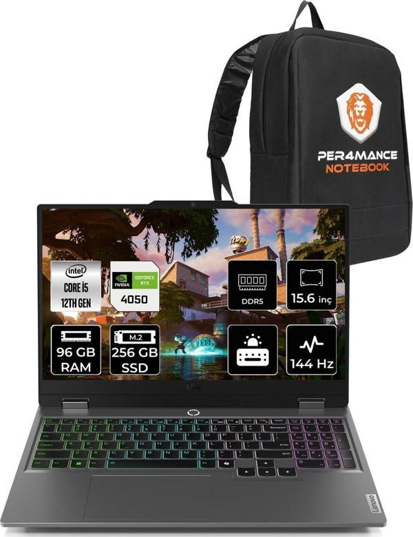 Lenovo Loq  İ5-12450Hx 96Gb 256Gb Ssd Rtx4050/6Gb 15.6" Fhd 144Hz Fdos & Per4 Çanta - Image 1