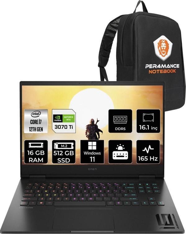 Hp Omen 16 İ7-12700H 16Gb Ram 512Gb Ssd Rtx3070Ti/8Gb 165Hz 16.1 Qhd W11Pro 7H8Z5Ea & Per4 Çanta - Image 1