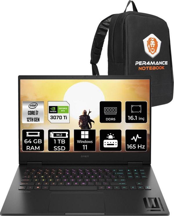 Hp Omen 16 İ7-12700H 64Gb Ram 1Tb Ssd Rtx3070Ti/8Gb 165Hz 16.1 Qhd W11Pro 7H8Z5Ea & Per4 Çanta - Image 1