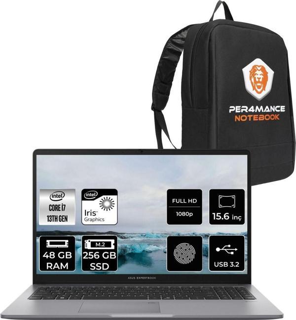 Asus Expertbook P1 P1503 İ7 13700H 48Gb Ddr5 256Gb Ssd 15.6" Fhd Freedos & Per4 Çanta - Image 1