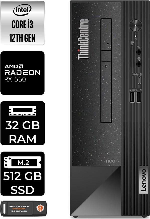 Lenovo Neo 50S 11Sx002Vtxe277 İ3 12100 32Gb Ram 512Gb Ssd Rx550 W11P Masaüstü Bilgisayar - Image 1