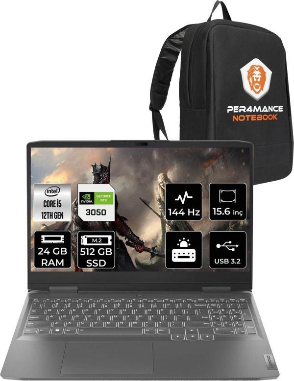 Lenovo Loq  İ5-12450H 24Gb 512Gb Ssd Rtx3050/6Gb 15.6" Fhd 144Hz Fdos 82Xv00Wytx & Per4 Çanta - Image 1