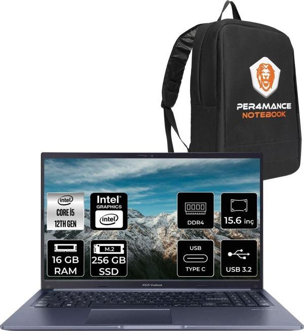 Asus Vivobook 15 X5102Za İ5 1235U 16Gb Ram 256Gb Ssd 15.6'' Fhd Fdos Ej1644  & Per4 Çanta - Image 1