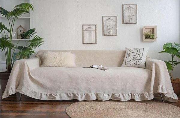 Sister Home Design Natural Renk Buldan Keteni Koltuk Örtüsü, Koltuk Şalı, Yatak Örtüsü - Image 1