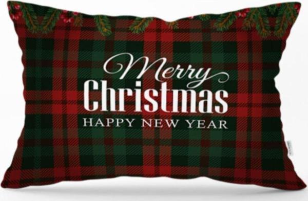 Sister Home Design Ekose Zeminde Merry Christmas Yastık & Kırlent & Kırlent Kılıfı 35X55 Cm - Image 1