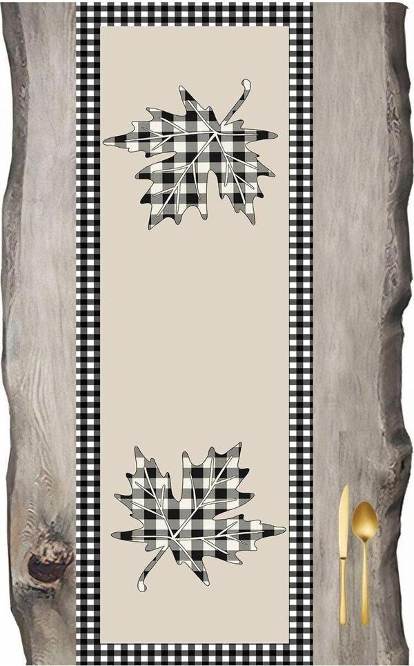 Sister Home Design Çuınar Yaprağaı Damalı, Krem Zeminde Desen Ranır - Runner - Image 1