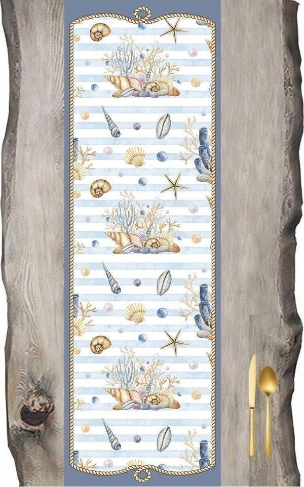 Sister Home Design Deniz Canlıları Krem Mavi Desen Ranır - Runner - Image 1
