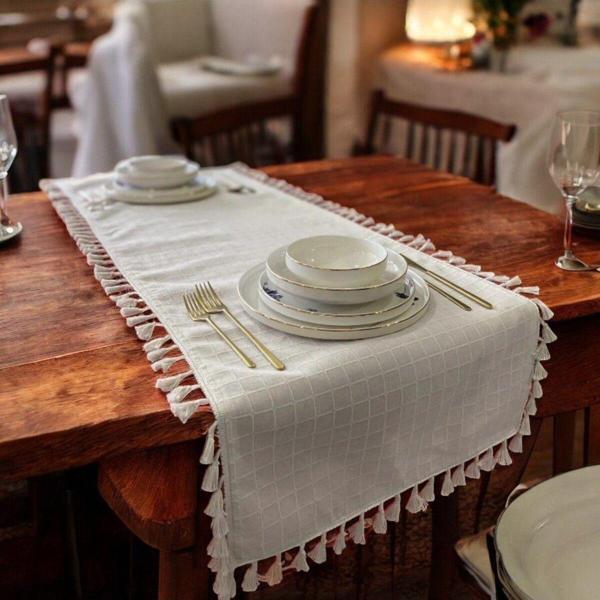 Sister Home Design Natural, %100 Organik Pamuklu, Kenar Püsküllü, Naturel Keten Runner - Image 1