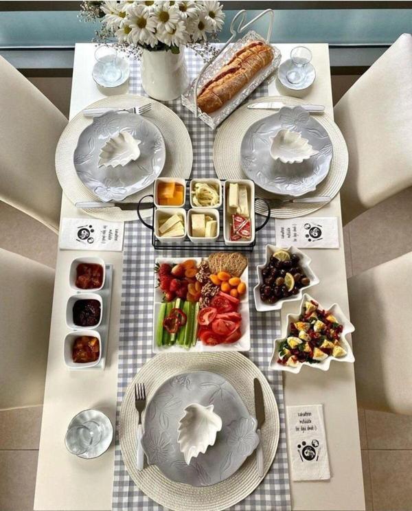 Sister Home Design Gri Beyaz Pötikare, Ekose, Damalı Runner, Servis Örtüsü - Image 1