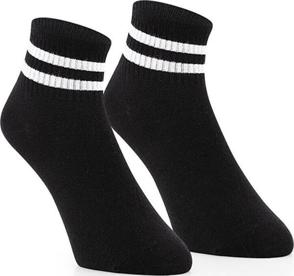Sporfashion Bayan Siyah Soket Çorap Beyaz Çizgili  - Image 1