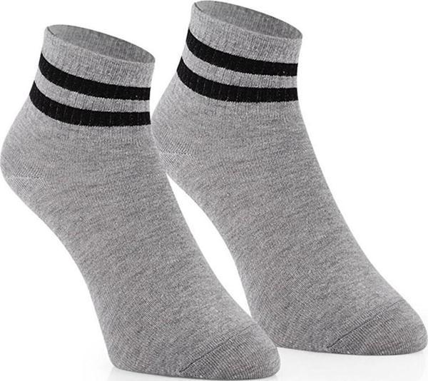 Sporfashion Bayan Gri Soket Çorap Siyah Çizgili  - Image 1