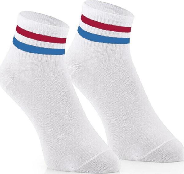 Sporfashion Bayan Beyaz Soket Çorap Kırmızı-mavi Çizgili  - Image 1