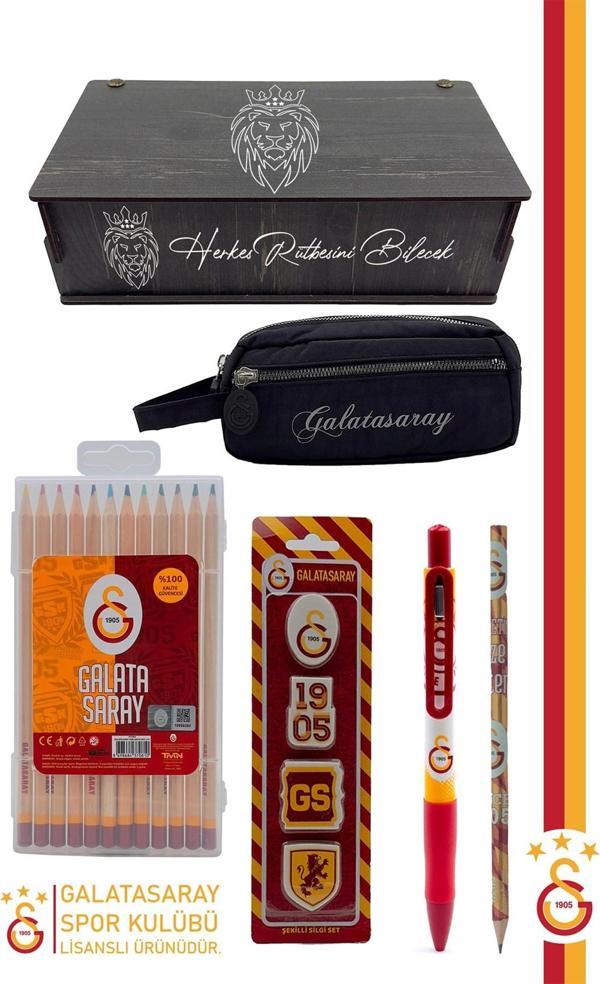 Galatasaray Orijinal Lisanslı Kalem Kalemlik Kuru Boya Silgi Hediyelik Set - Image 1