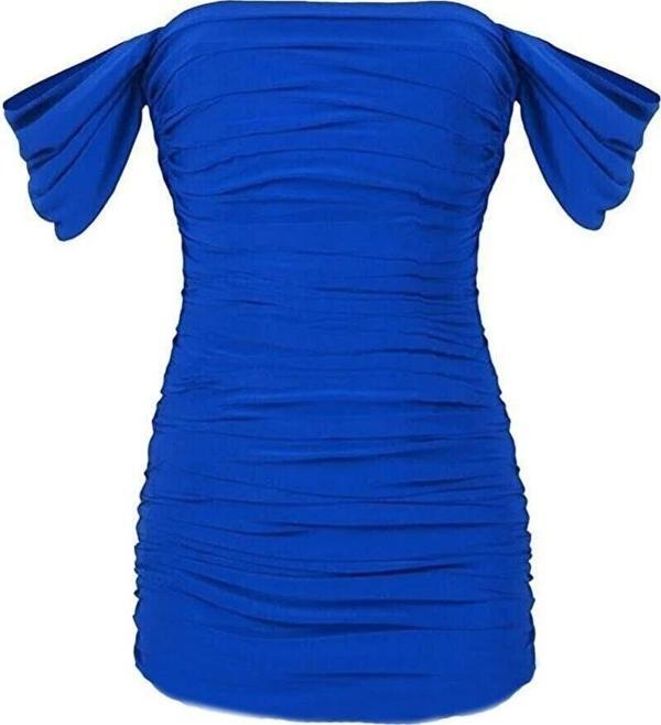 Bss Mavi Kollu Mini Drapeli Abiye Elbise - Düğün, Nişan Ve Mezuniyet Için Şık Ve Tam Astarlı Tasarım - Image 1