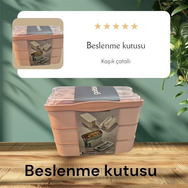 Gondol diyet - beslenme kutusu - 3 katlı kaşık çatallı sefer tası - Image 1