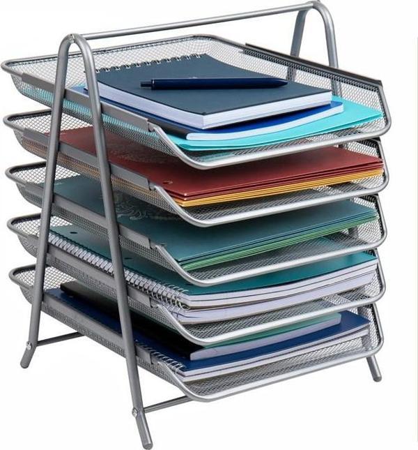 5 li Metal Evrak Rafı Gri 1 Paket Masaüstü A4 Dosya Düzenleyici Kağıt Tepsisi Metal Çelik Fileli Beş Katlı Hareketli - Image 1