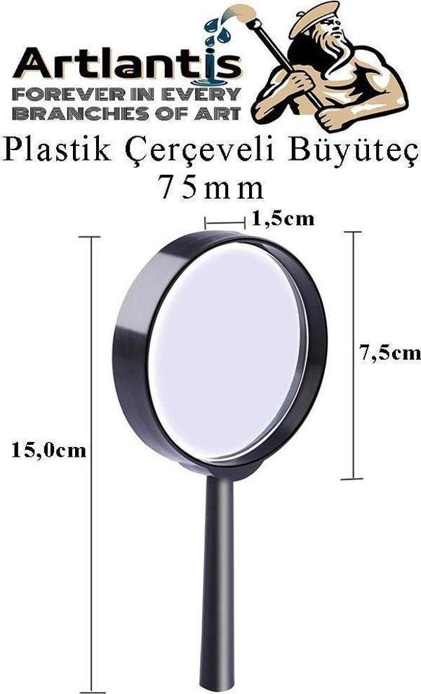Büyüteç 75 mm 1 Adet 5x Plastik Sap Çerçeveli Büyüteç Merçek Okul Büro Ofis - Image 1