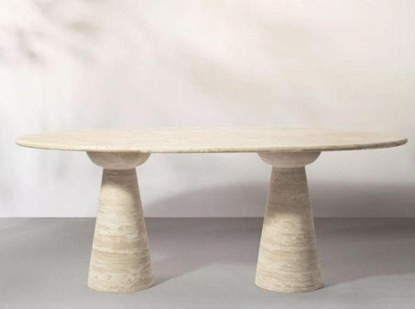 Modestmar Traverten Yemek Masası Konik Sütun Ayaklı 80X180Cm - Image 1