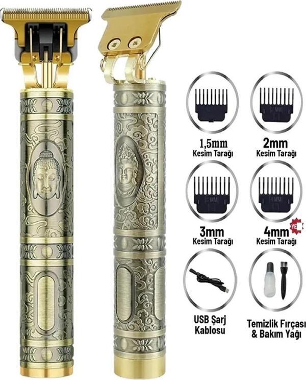 Gold Uçlu Vintage  Şarjlı Traş Makinesi Saç Sakal Ense Çizim Vucüt Kılı Tıraş Makinesı - Image 1