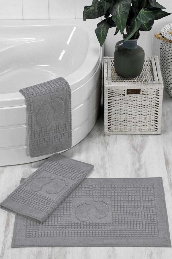 3 Lü Banyo Ayak Havlusu % 100 Pamuklu 50x70 Cm Açık Gri - Image 1