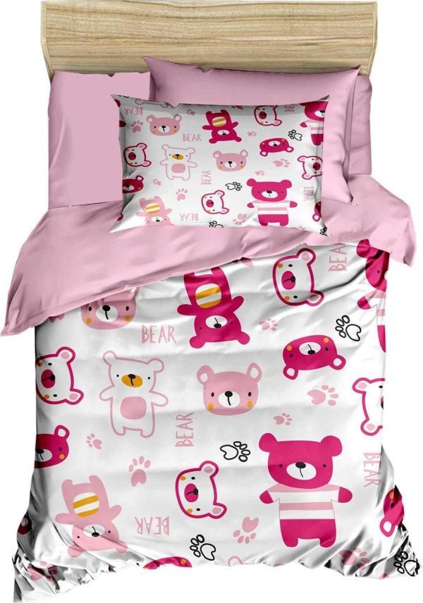 Dijital Baskılı 3d Pamuklu Yenidoğan Bebek Nevresim Takımı Bear Toy Pink - Image 1