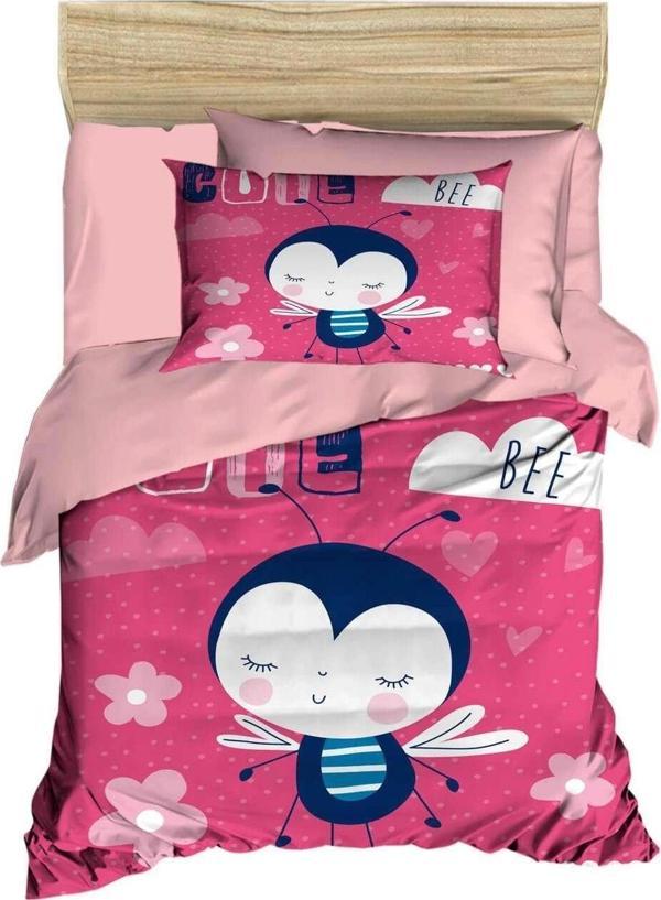 Dijital Baskılı 3d Pamuklu Yenidoğan Bebek Nevresim Takımı Cute Bee Pink - Image 1