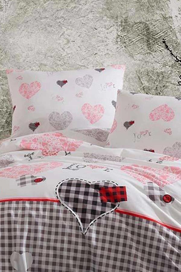 Çift Kişilik Lastikli Çarşaflı Pamuklu Nevresim Takımı Patchwork Love - Image 1