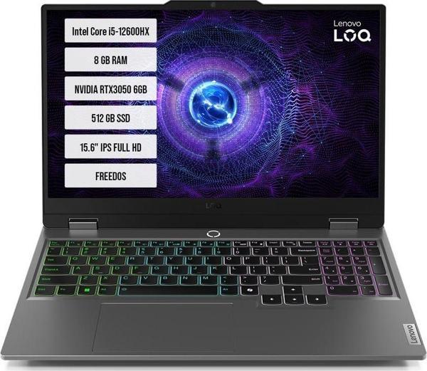 Lenovo LOQ 15IAX9 83GS00PDTR Intel Core i5-12600HX 8GB 512GB SSD RTX3050 15.6" IPS FreeDos Notebook - Image 1