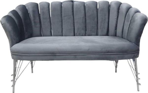 Garden House Gümüş Krom Metal Ayaklı Gri Kumaşlı Gümüş Şeritli Berjer, Ofis Koltuk Takımı Çay Seti Koltuk 2'Li - Image 1