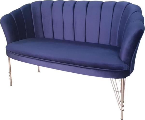 Garden House İkili Gümüş Metal Ayaklı Mavi Kumaşlı Berjer Ofis Koltuk Takımı Çay Seti Koltuk 2'Li - Image 1