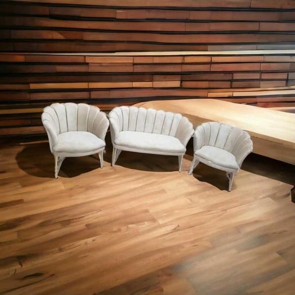 Garden House Krem Renk Kumaş Metal Ayak Çay Seti Koltuk Takımı Bekleme - Ofis Koltuk Takımı - Image 1