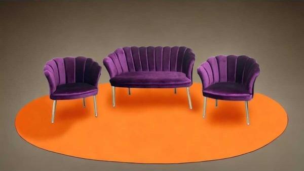 Garden House Mor Renk Kumaş Metal Ayaklı Ofis Koltuk Takımı Bekleme Koltuğu Misafir Ofis Koltuk Takımı Berjer - Image 1