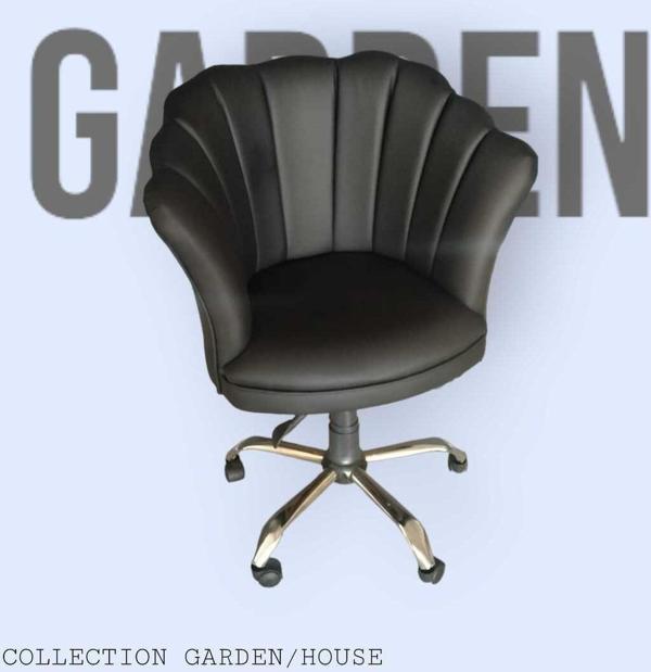 Garden House Papatya Ofis Koltuğu Siyah Deri Ofis Koltuk Bekleme Koltuğu Çalışma Masa Sandalyesi Berjer - Image 1