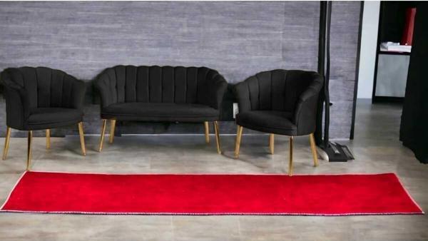 Garden House Siyah Kumaş Metal Gold Ayaklı Papatya Çay Seti Koltuk Takımı Bekleme- Ofis Koltuk Takımı - Image 1