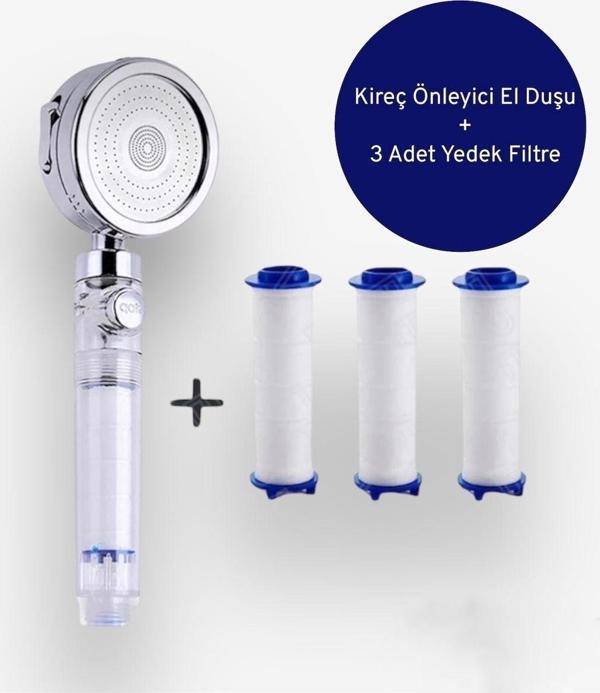 TRUVA (Kireç Önleyici)Yüksek Basınçlı,Su Tasarruflu El Duşu Ve 3 Adet Yedek Filtreli - Image 1