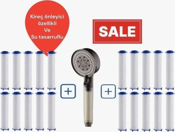 TRUVA 20 Adet Yedek Filtreli Kireç Önleyici Özellikli Duş Başlığı (Modelsiyah) - Image 1