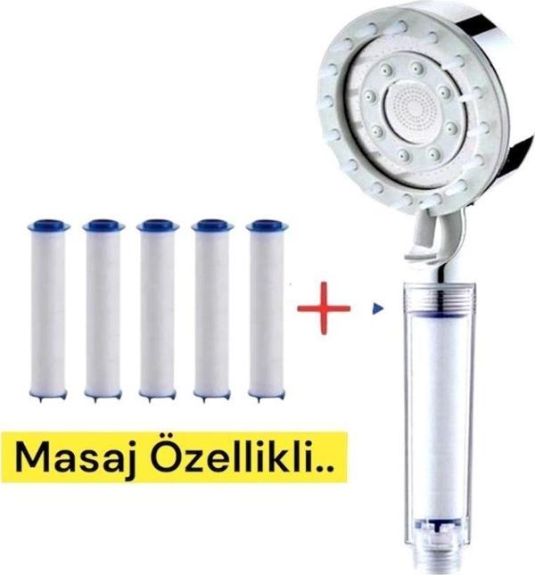 TRUVA 5 Adet Yedek Filtreli Su Tasarruflu Kireç Önleyici Özellikli Yeni Model Masajlı Duş Başlığı - Image 1