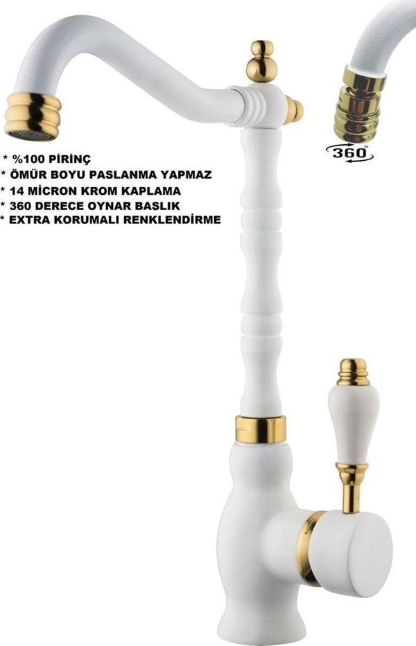 TRUVA Armatür Antik Beyaz Evye Bataryası - Image 1