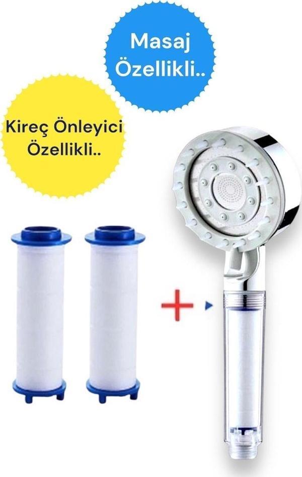TRUVA Kireç Önleyici Özellikli Su Tasarruflu 2 Adet Yedek Filtreli Masajlı Duş Başlığı(Beyaz) - Image 1