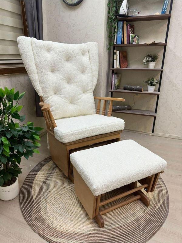 Asedia Mama Puflu Naturel Teddy Krem Minderli Puflu Sallanan Sandalye Emzirme Koltuğu  - Image 1