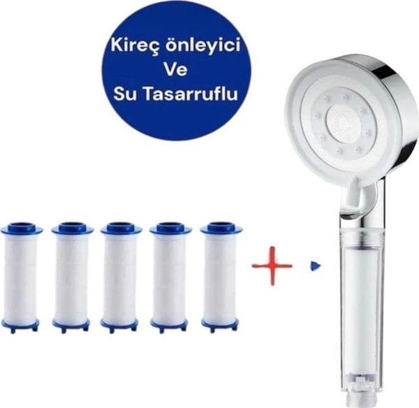 TRUVA Su Tasarruflu Kireç Önleyici 5 Adet Yedek Filtreli Krom Renk Duş Başlığı - Image 1