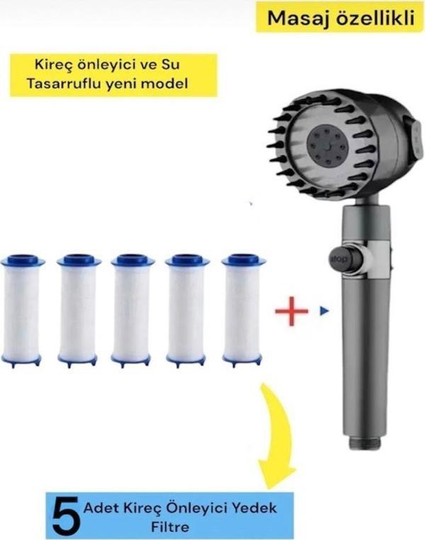 TRUVA Su Tasarruflu Masaj Özellikli 3 Fonksiyonlu Yüksek Basınçlı Duş Başlığı+5 Adet Yedek Filtrel - Image 1