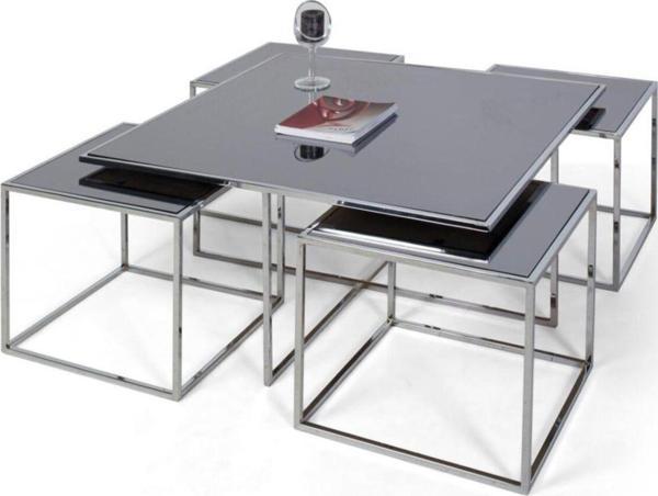 Onur Design Kante Metal Crom Kaplama Füme Aynalı Orta Sehpa 4+1 92x92 cm - Image 1