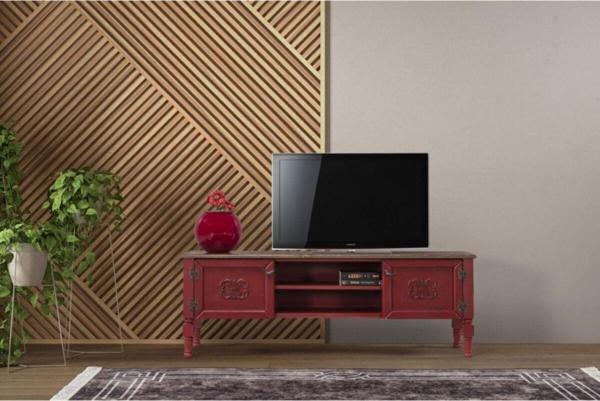 Onur Design Kırmızı Pastel Boyalı Ahşap Tv Sehpası 150x45 cm - Image 1