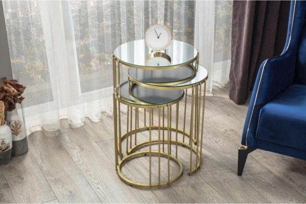 Onur Design Napoli Gold Metal Ayak Üst Cam Ayna Zigon Sehpa - Image 1